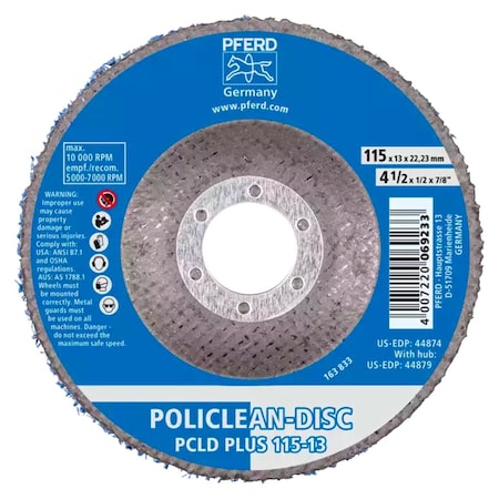 Pferd 44874 4-1/2in x 1/2in POLICLEAN PLUS Disc 7/8in Arbor Hole - Type 27 44874-PFERD